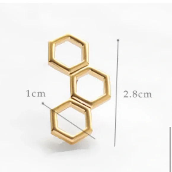 Gold Tone Honeycomb Earrings - Picture 4 of 5